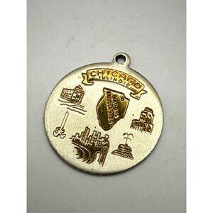 Vintage Chicago Illinois Souvenir Charm Pendant Gold-Tone Etched Landmarks